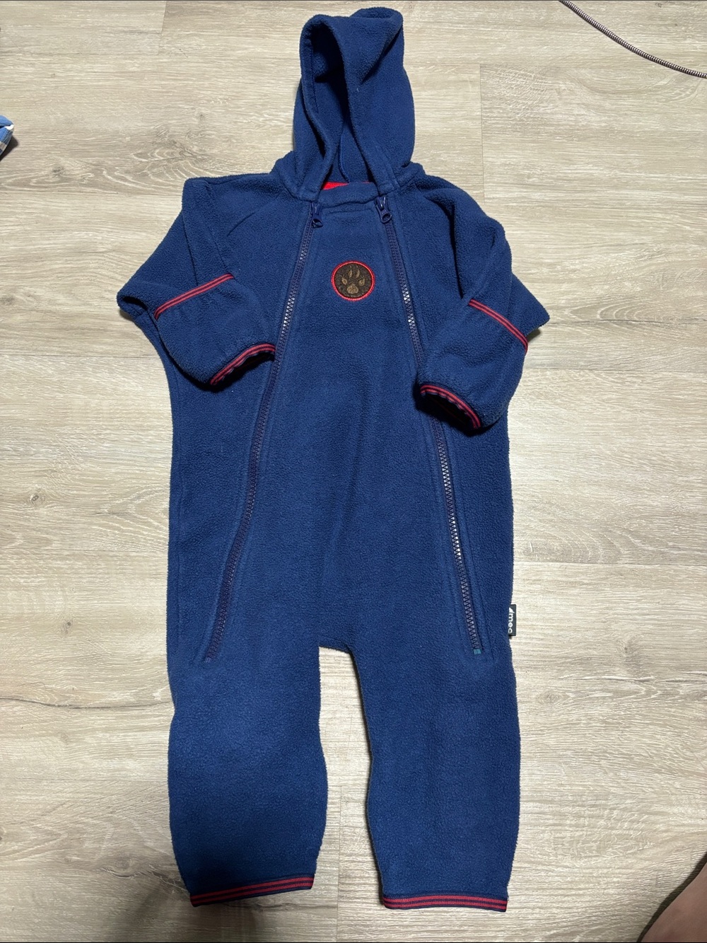 MEC Navy Fleece Bunting Suit Hooded Baby One-Piece with Red Trim